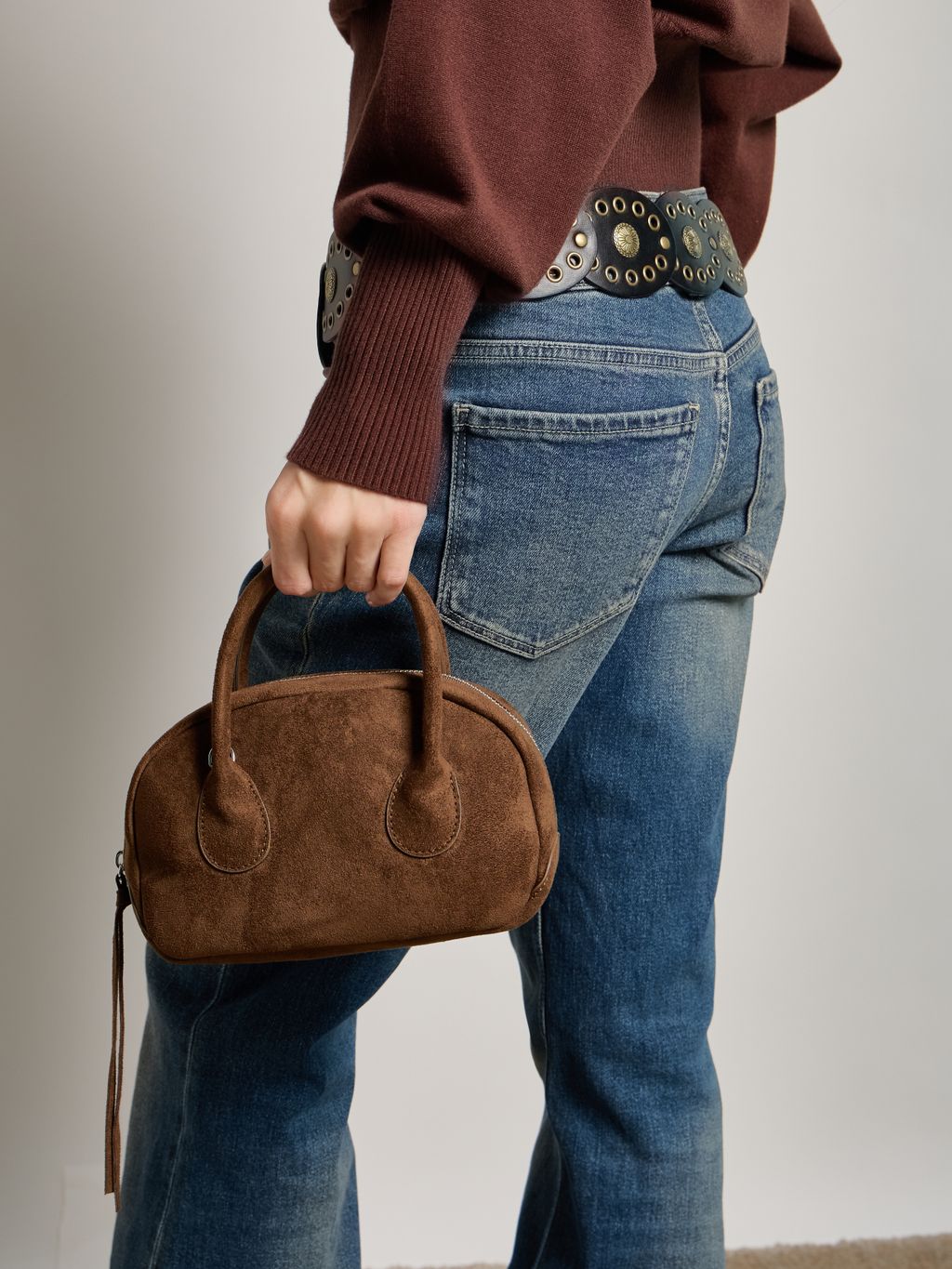 MINI SUEDE-EFFECT HANDBAG WITH DOUBLE HANDLES