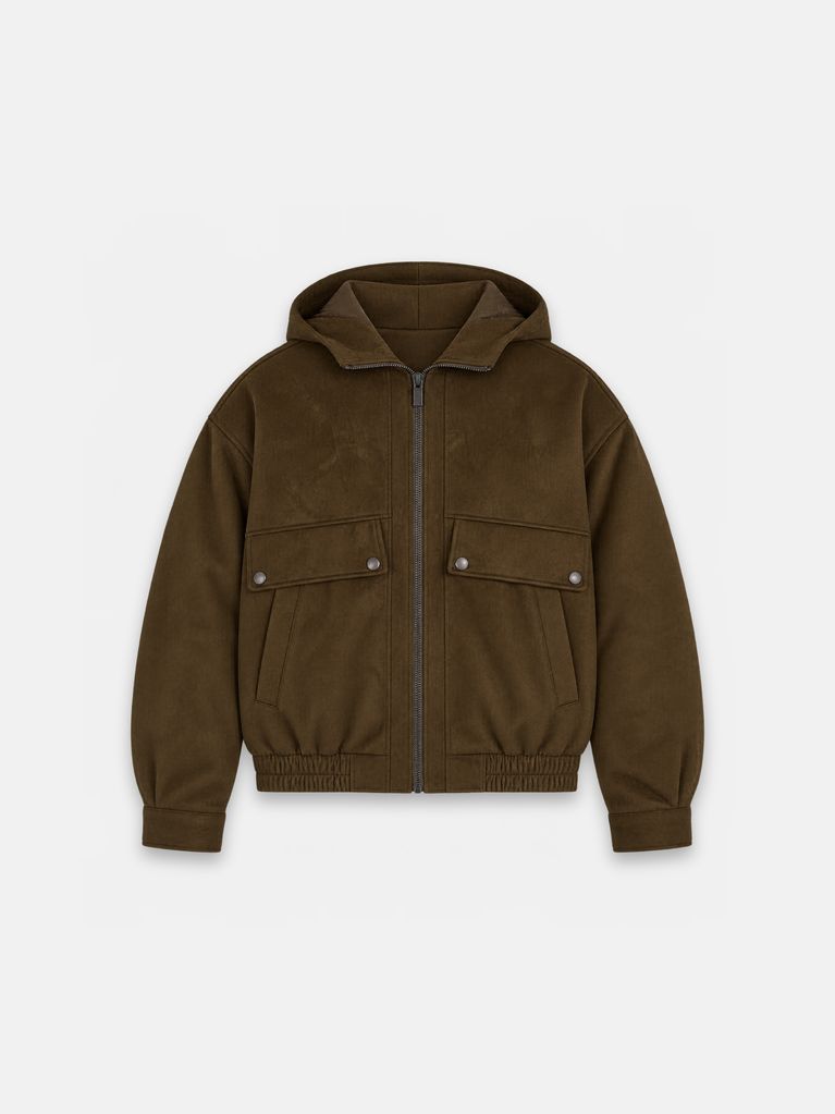 SUEDE-EFFECT BOMBER JACKET WITH HOOD - view 6