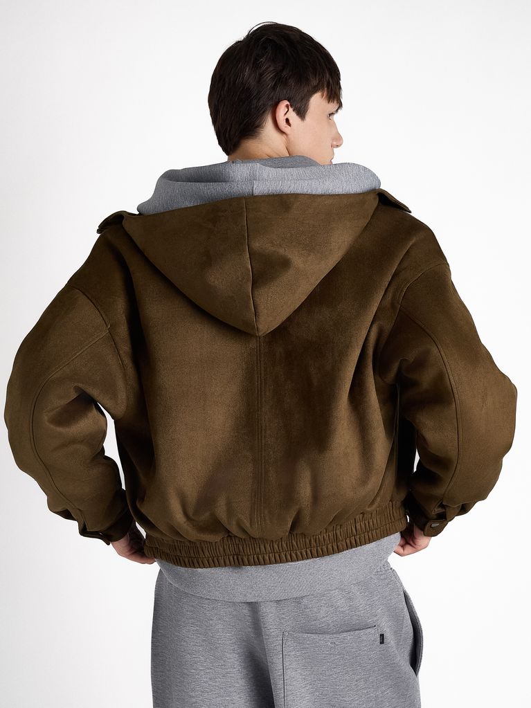 SUEDE-EFFECT BOMBER JACKET WITH HOOD - view 3