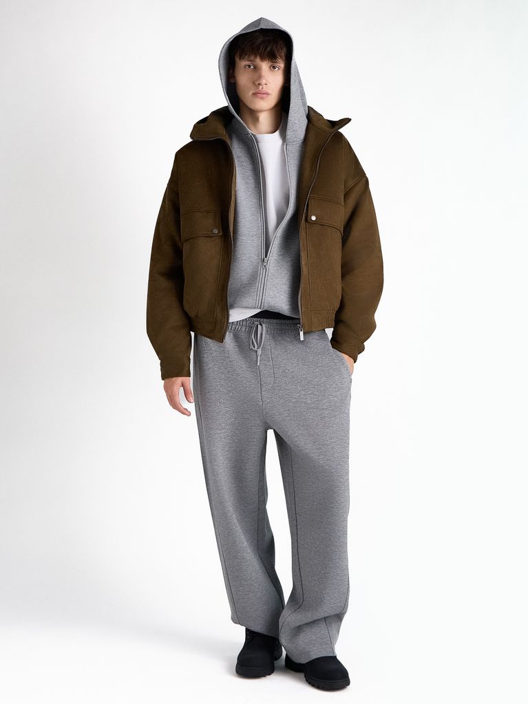 SUEDE-EFFECT BOMBER JACKET WITH HOOD - view 2