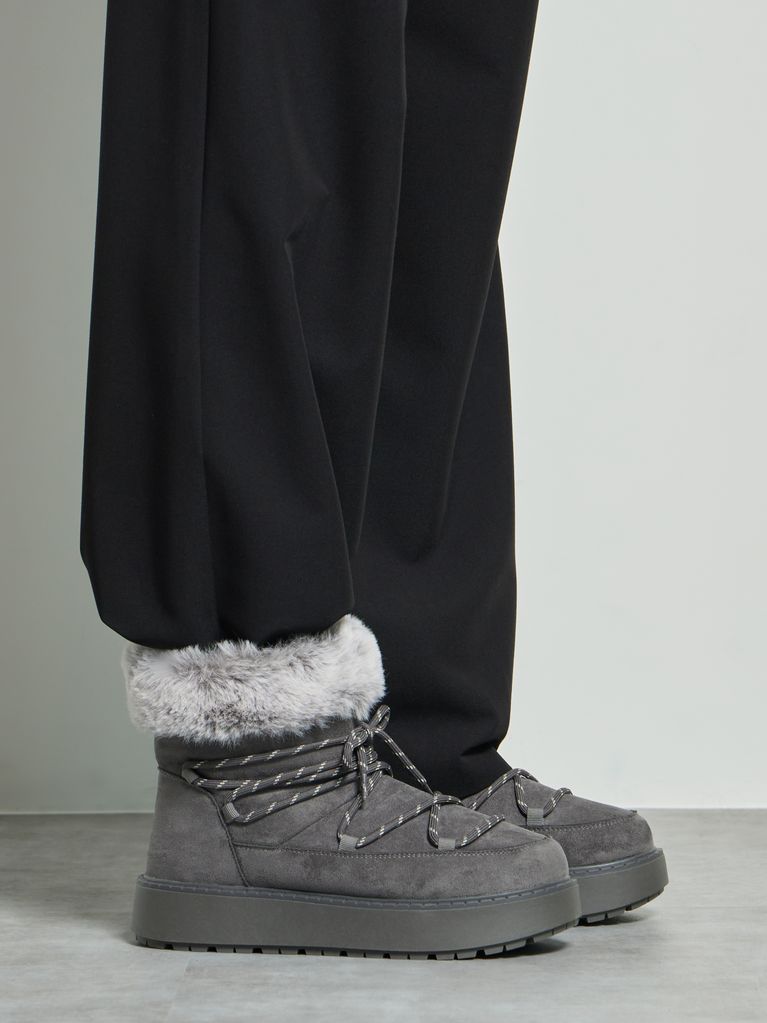 FAUX SUEDE BOOTS WITH FUR TRIM - view 1